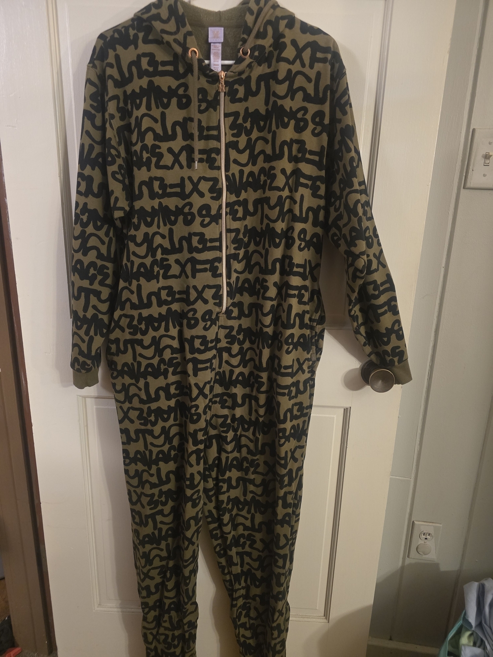 Savage X Fenty Olive Green and Black Graphic Zip-Up Onesie #361